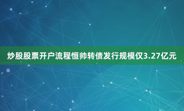 炒股股票开户流程恒帅转债发行规模仅3.27亿元